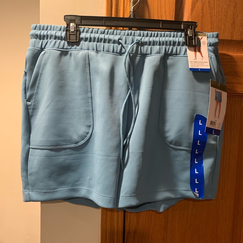 New Mondetta Women's Soft Ribbed Active Shorts, Adriatic Blue, Size L - Picture 8 of 9